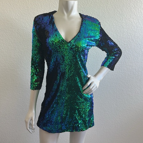 ZARA green sequined dress - Picture 5 of 11